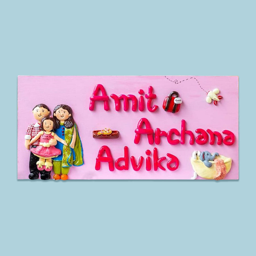 Handcrafted Personalized Family Themed Name Plate 2 - Front View with Name Personalization