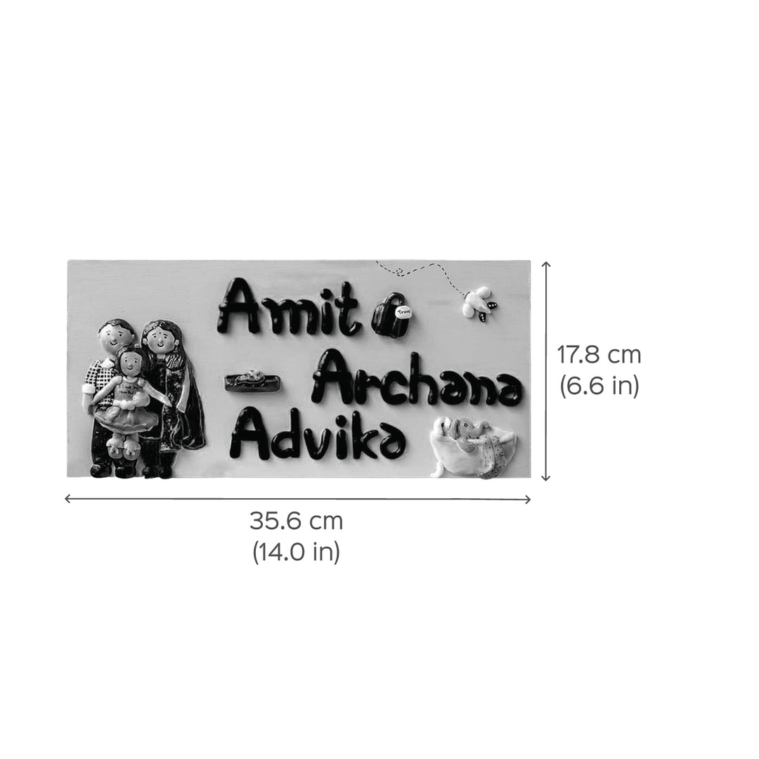 Handcrafted Personalized Family Themed Name Plate 2 - Dimension Chart with Name Personalization