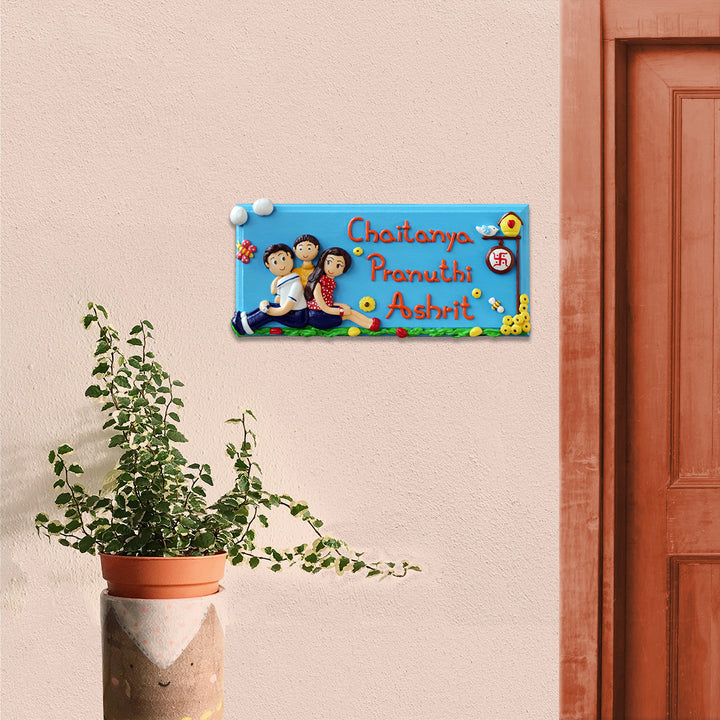 Handcrafted Personalized Family Themed Name Plate - Mounted on Entryway Wall