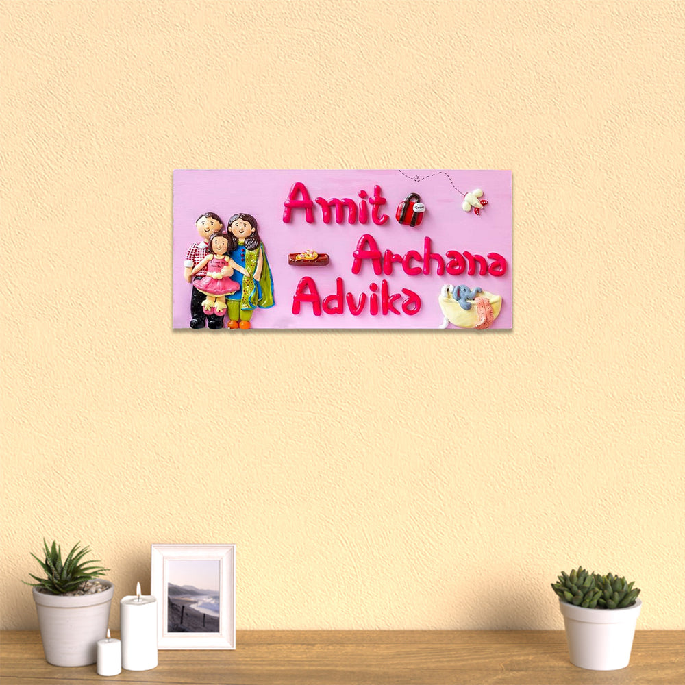 Handcrafted Personalized Family Themed Name Plate 2 - Mounted on Wall with Personalization