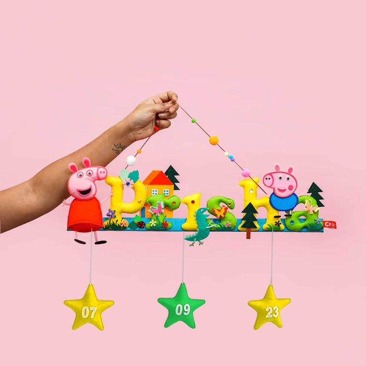 Peppa Pig Name Plate For Kids - Held by Hand Showing Full View