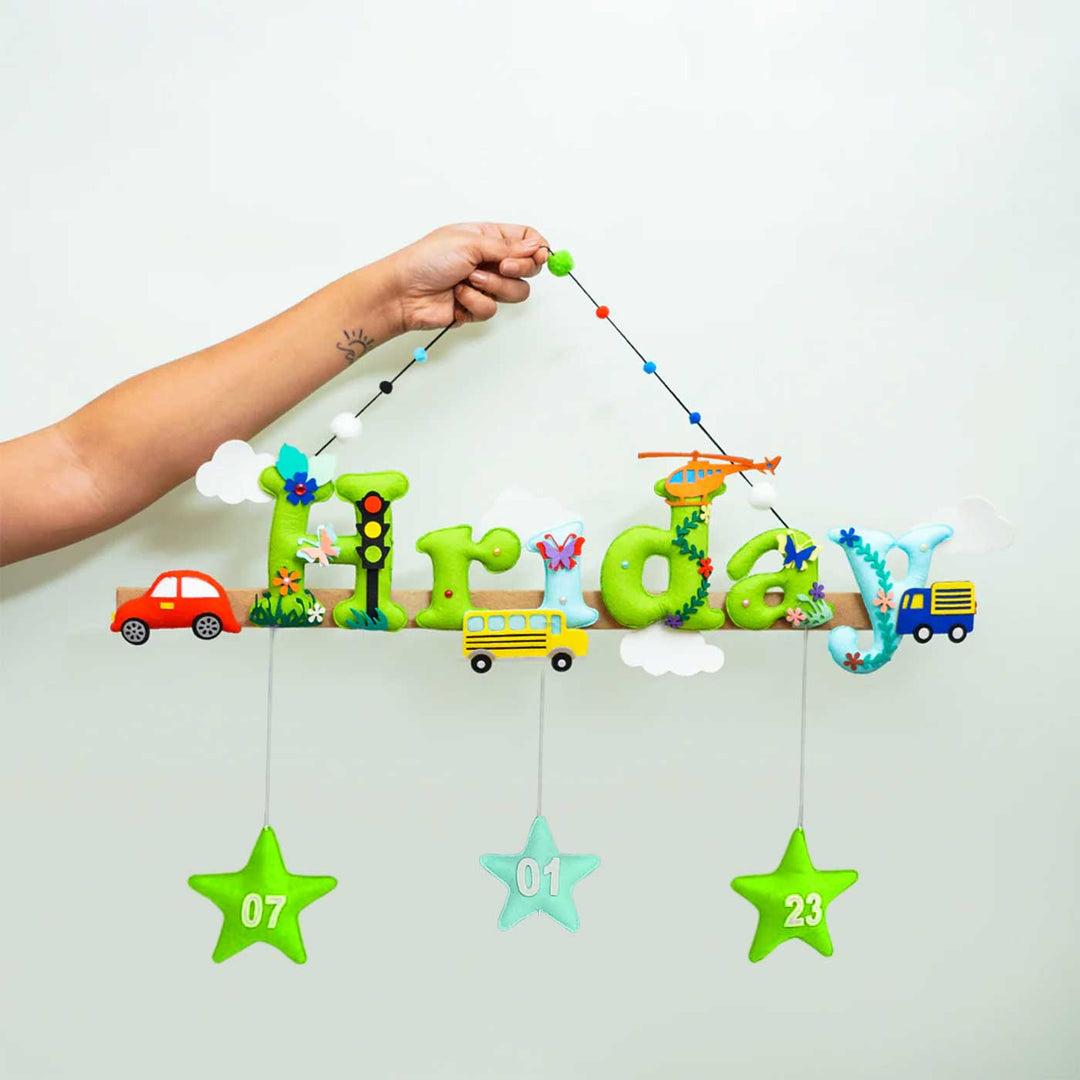Transport Vehicles Name Plate For Kids - Hand Holding Hanging Name Sign