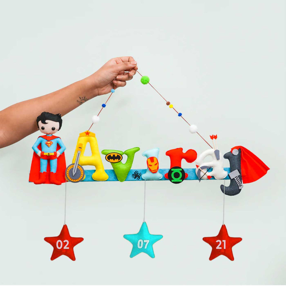 Superman Superhero Name Plate For Kids - Name Personalization Hanging Display