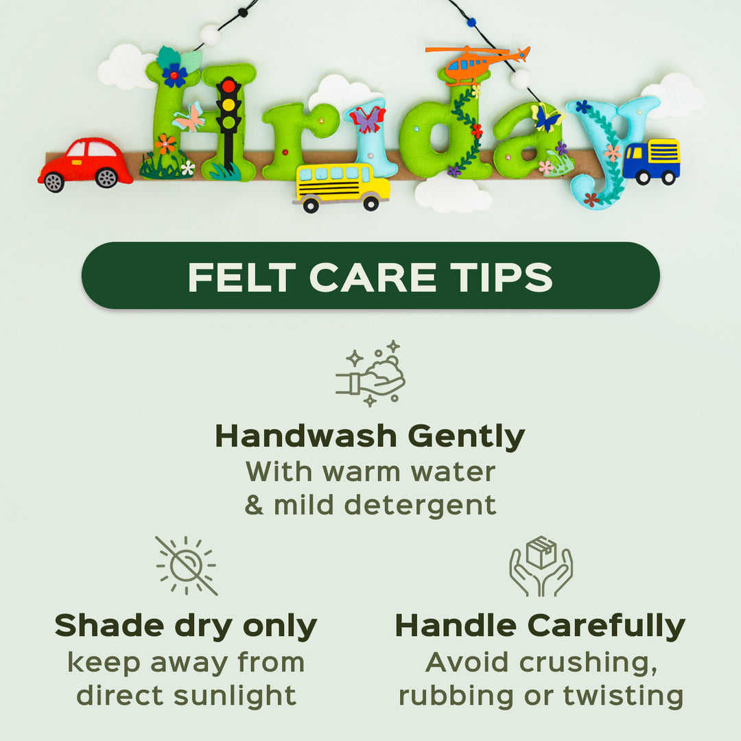 Transport Vehicles Name Plate For Kids - Care Instructions Graphic Display
