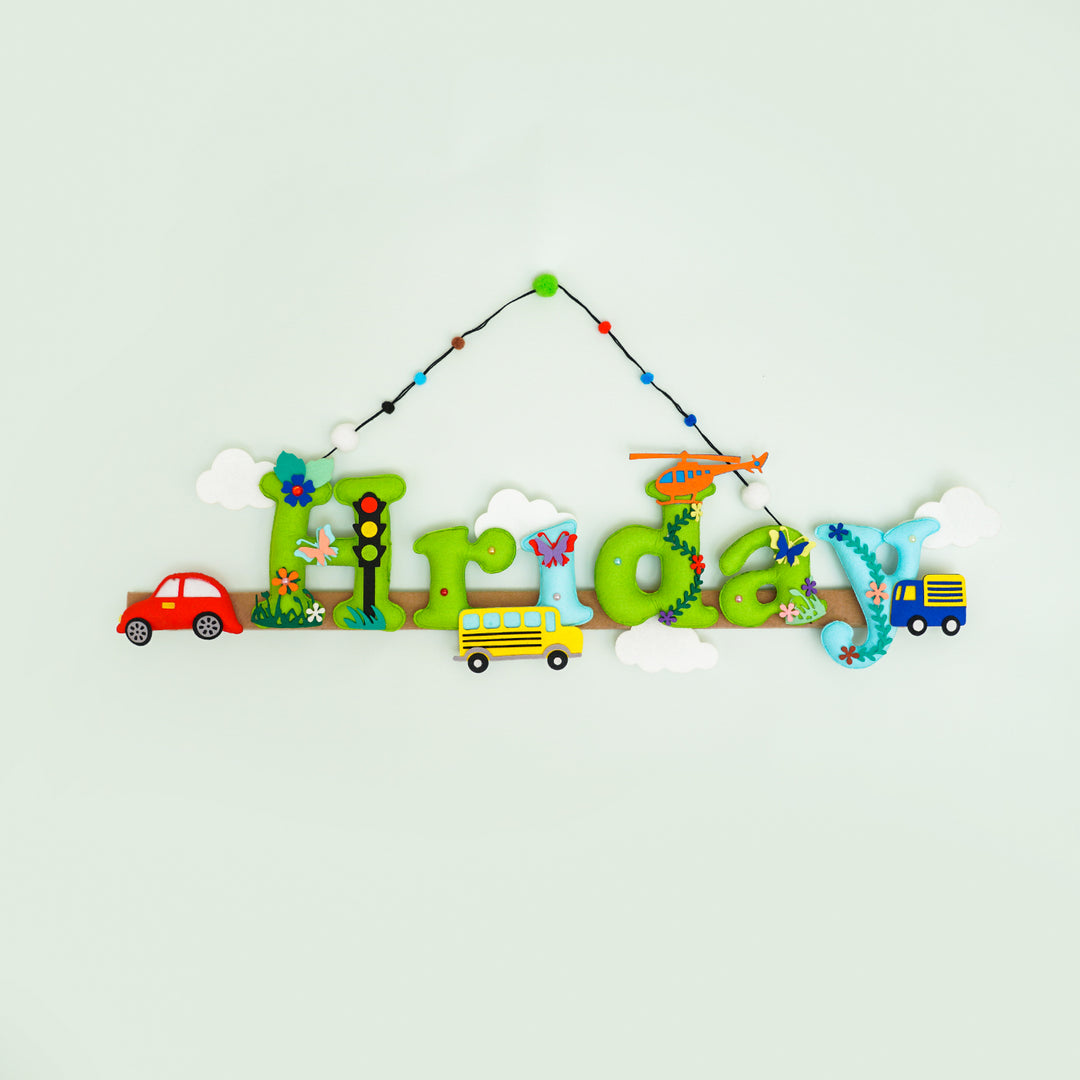 Transport Vehicles Name Plate For Kids - Hanging Name Personalization Example