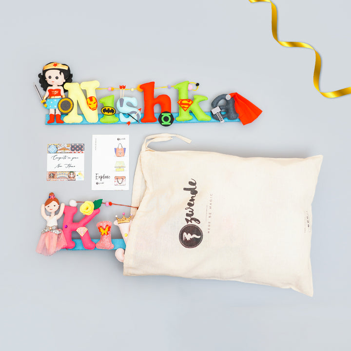 Handcrafted Personalized Balloon Themed Felt Name Plate For Kids - Unpacking with Name Letters Display