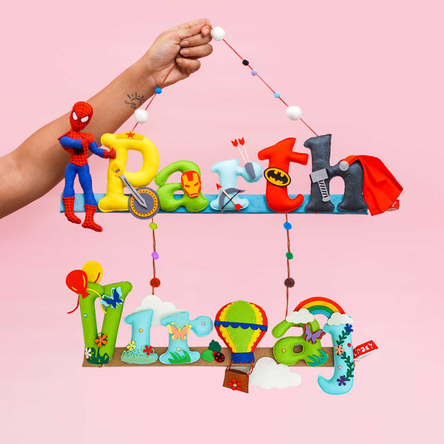 Test Product Handcrafted Personalized Balloon Themed Felt Nameplate For Kids - Handheld Personalized Name Sign Display