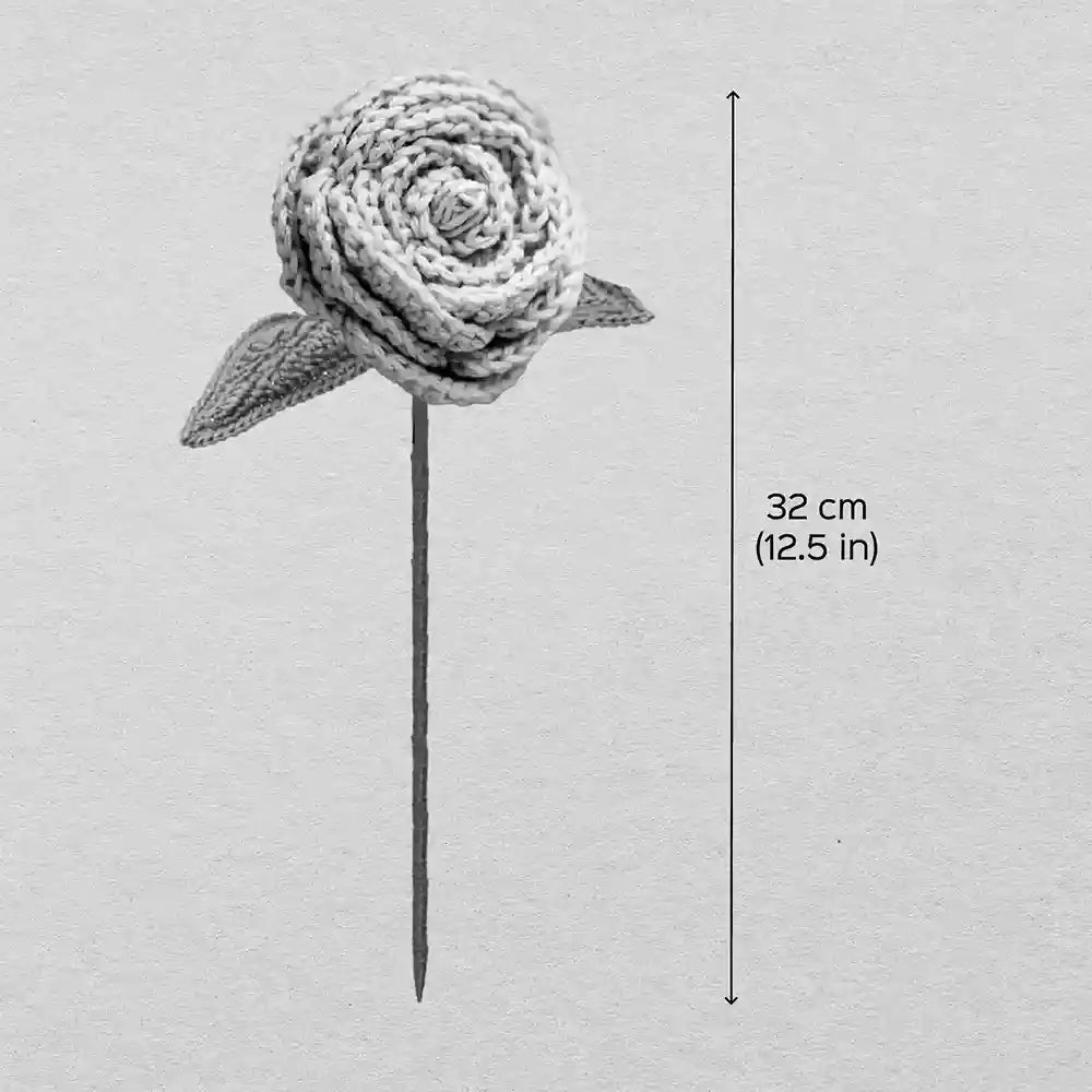 Handmade Crochet Button Roses Cotton Flower Stick | Pack Of 1