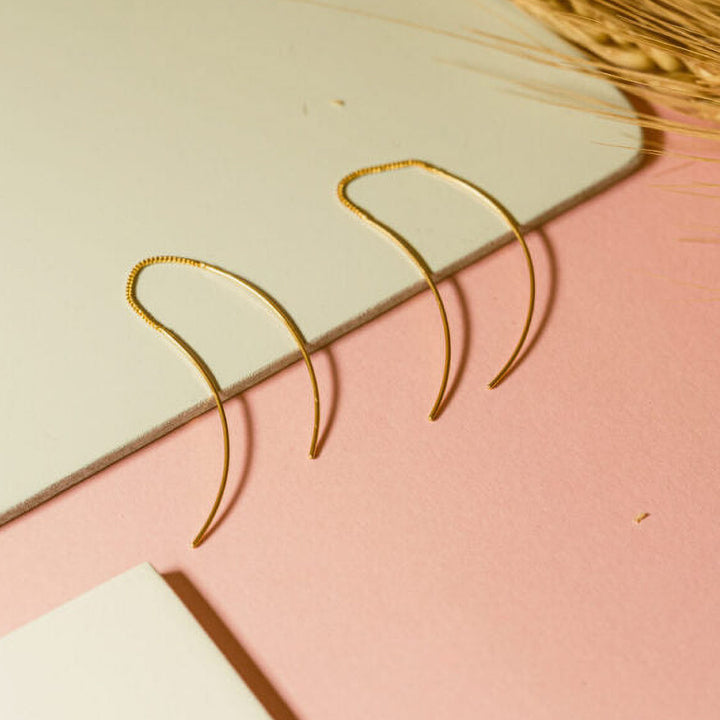 Modern Handmade Curved Threaders Earrings | 18 K Gold Dipped