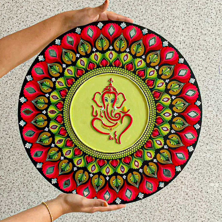 Hand-Painted Dot Mandala Fusion Theme MDF Wood Wall Plate