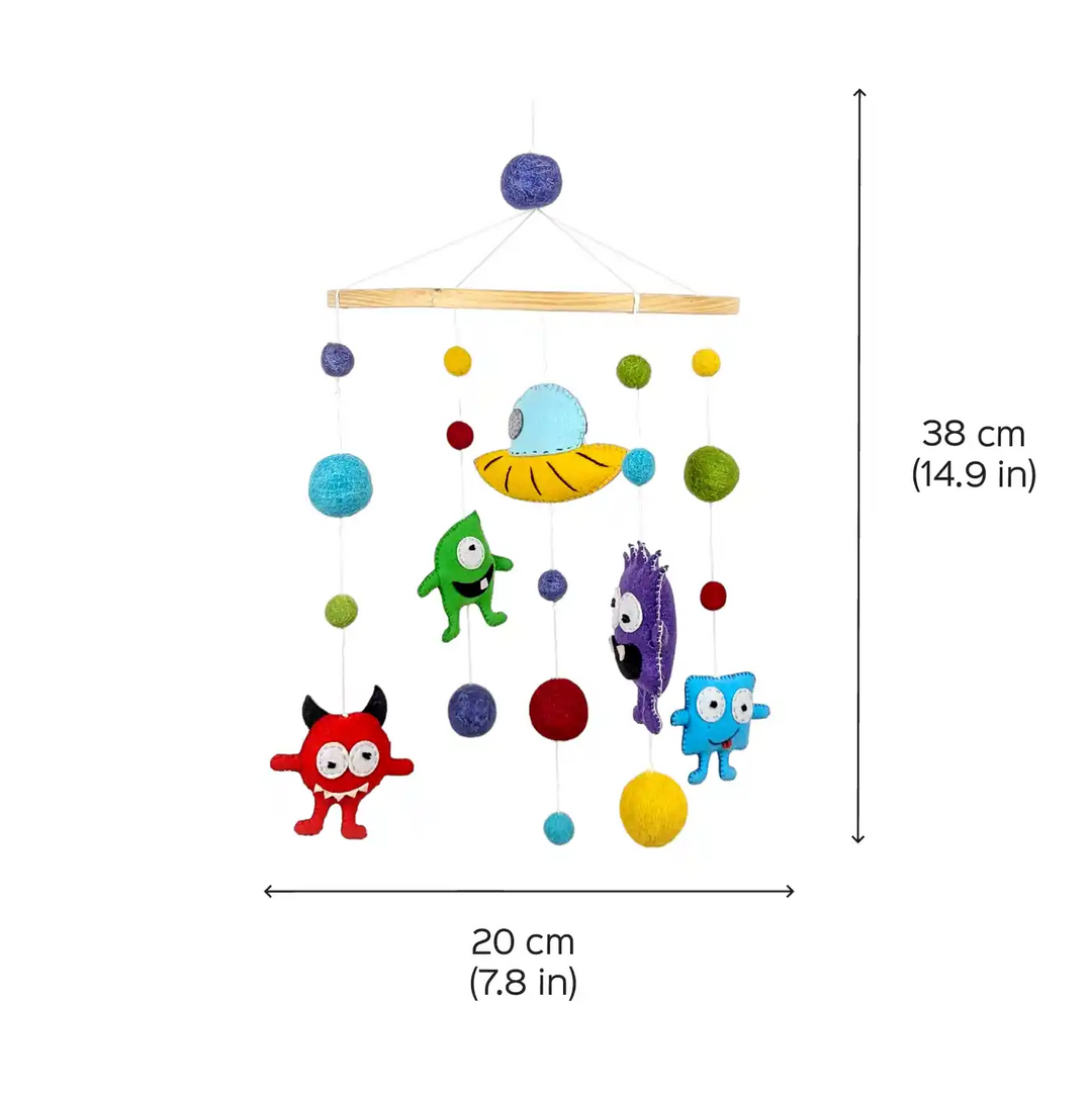 Handmade Monsters In Space Theme Felt Cot Mobile