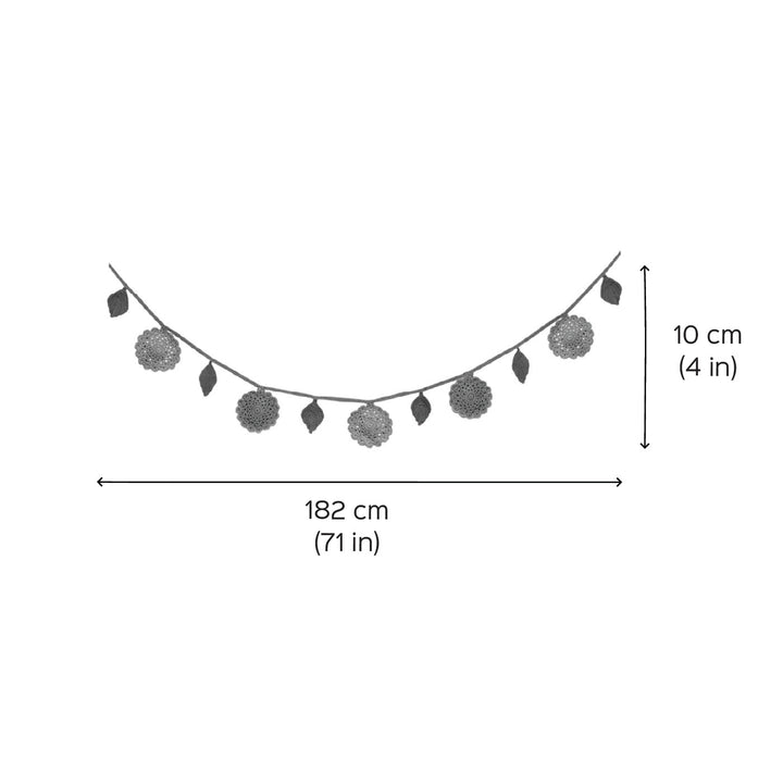 Handmade Crochet White Flower Boho Cotton Bunting - Dimension Chart with Garland Display