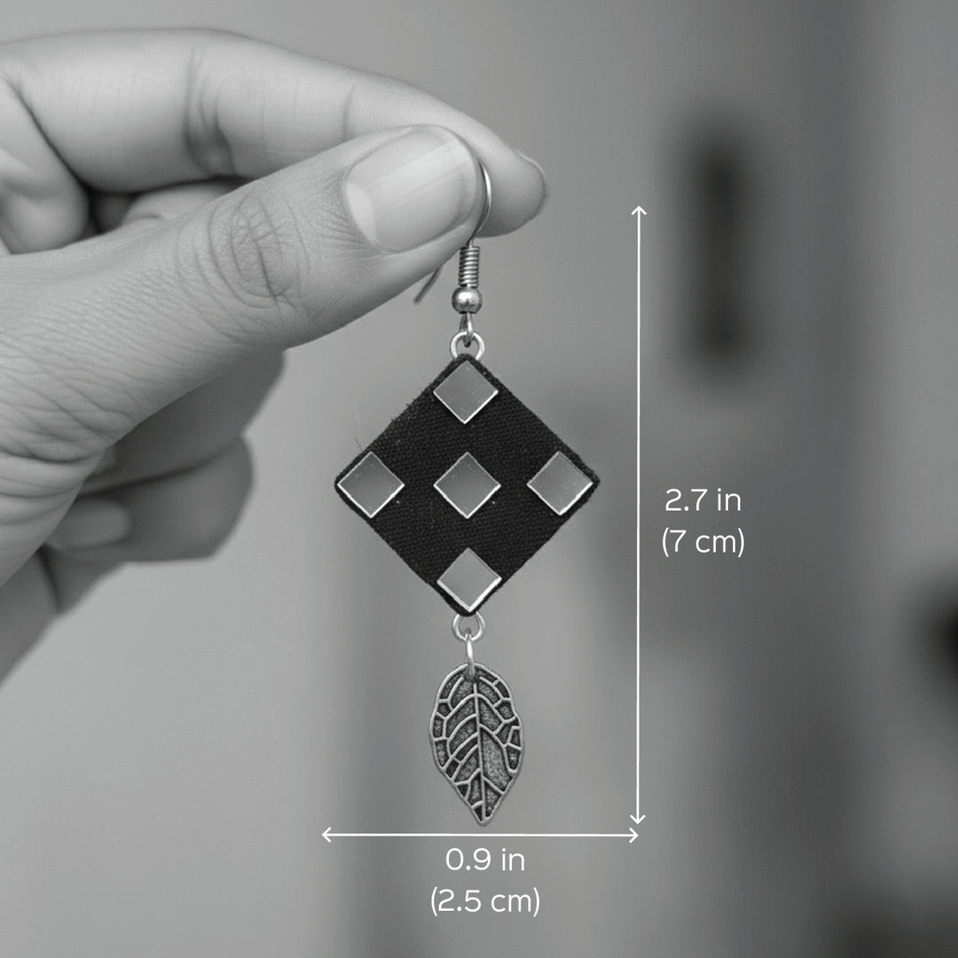 Handmade Mirror Work Leaf Motif Drop Earrings