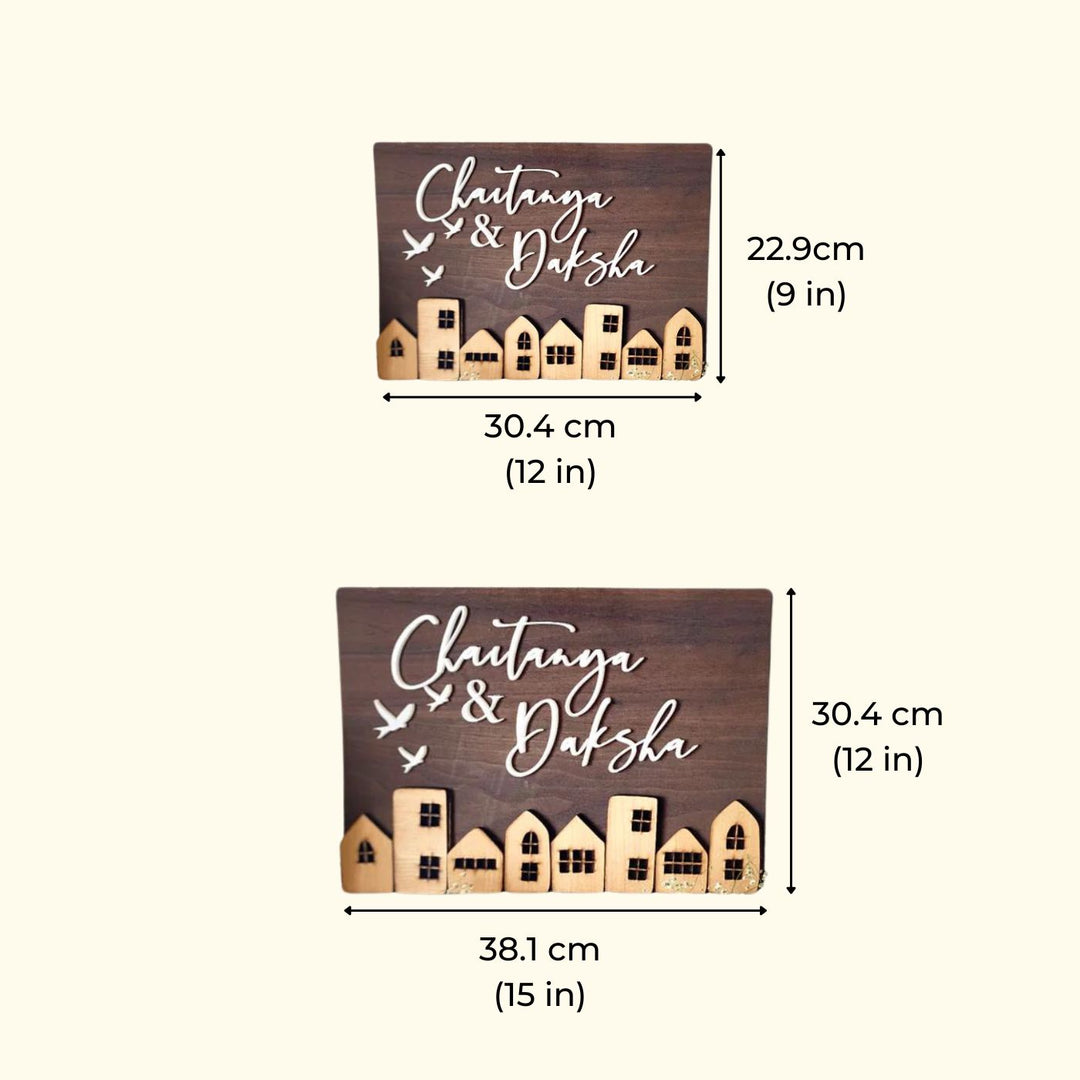 Personalised Wooden Rectangular House Name Plate 1 - Dimension Chart with Two Sizes