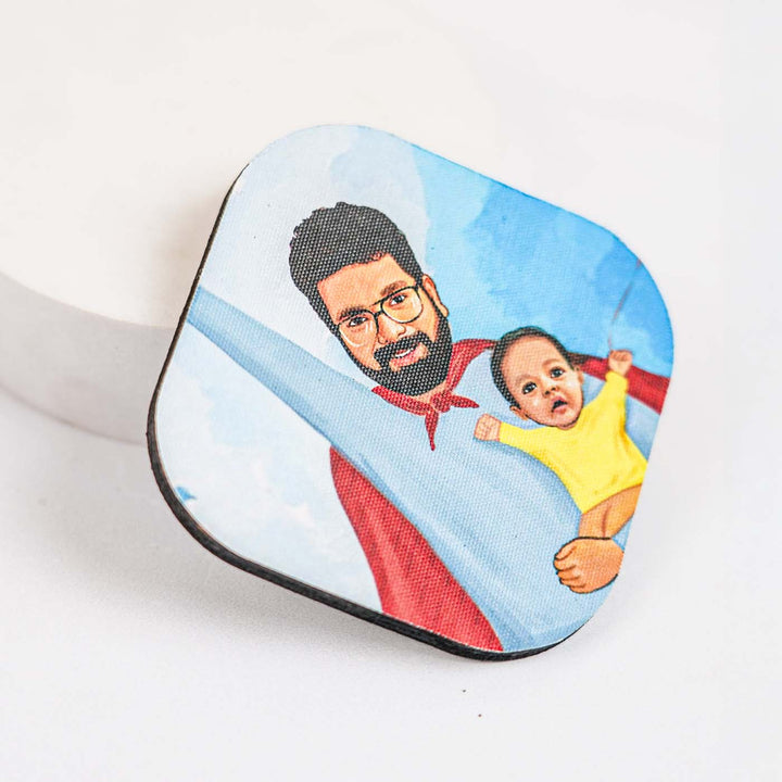 Photo Personalized Hand-Painted Super Dad Theme MDF Wood Fridge Magnet