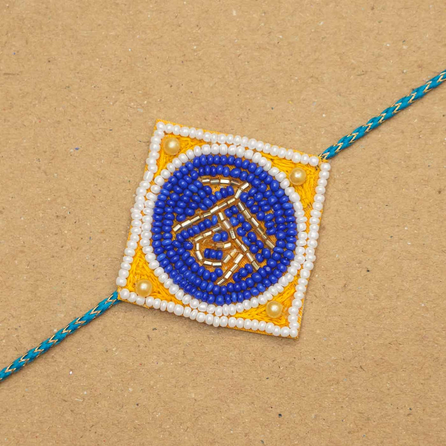Handmade Beaded Bro Rakhi With Roli Chawal - Close-up of Beaded Rakhi