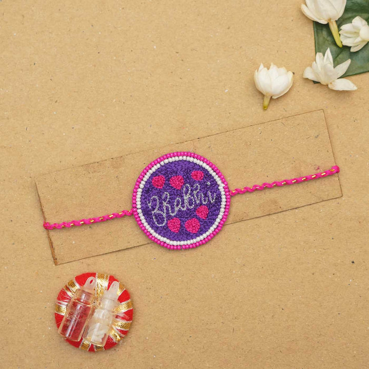 Handmade Beaded Bhabhi Rakhi With Roli Chawal - Flat Lay with Decorative Elements (5)