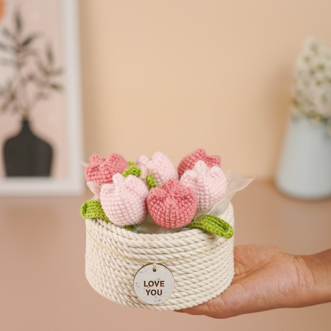 Personalized Handmade Crochet Large Tulip Flower Plant Pot With Message Card