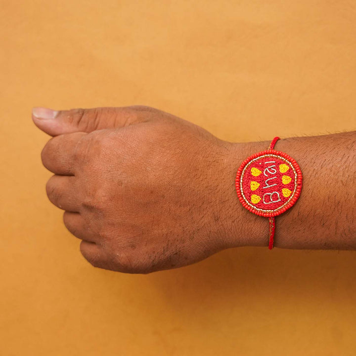 Handmade Beaded Bhai Rakhi With Roli Chawal 1 - Worn on wrist