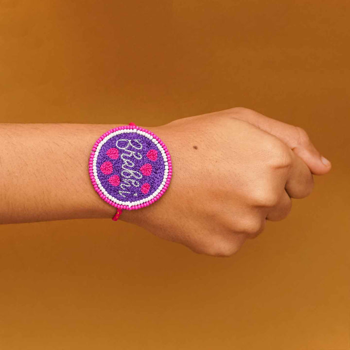 Handmade Beaded Bhabhi Rakhi With Roli Chawal - Wrist Wearing View (6)