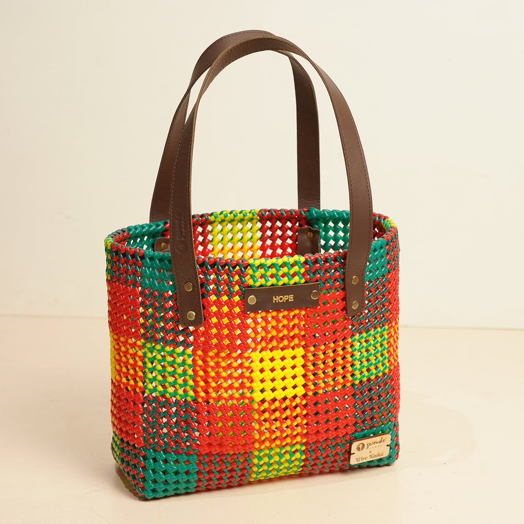 Multicolour Checks Handmade Wire Koodai Tote Bag