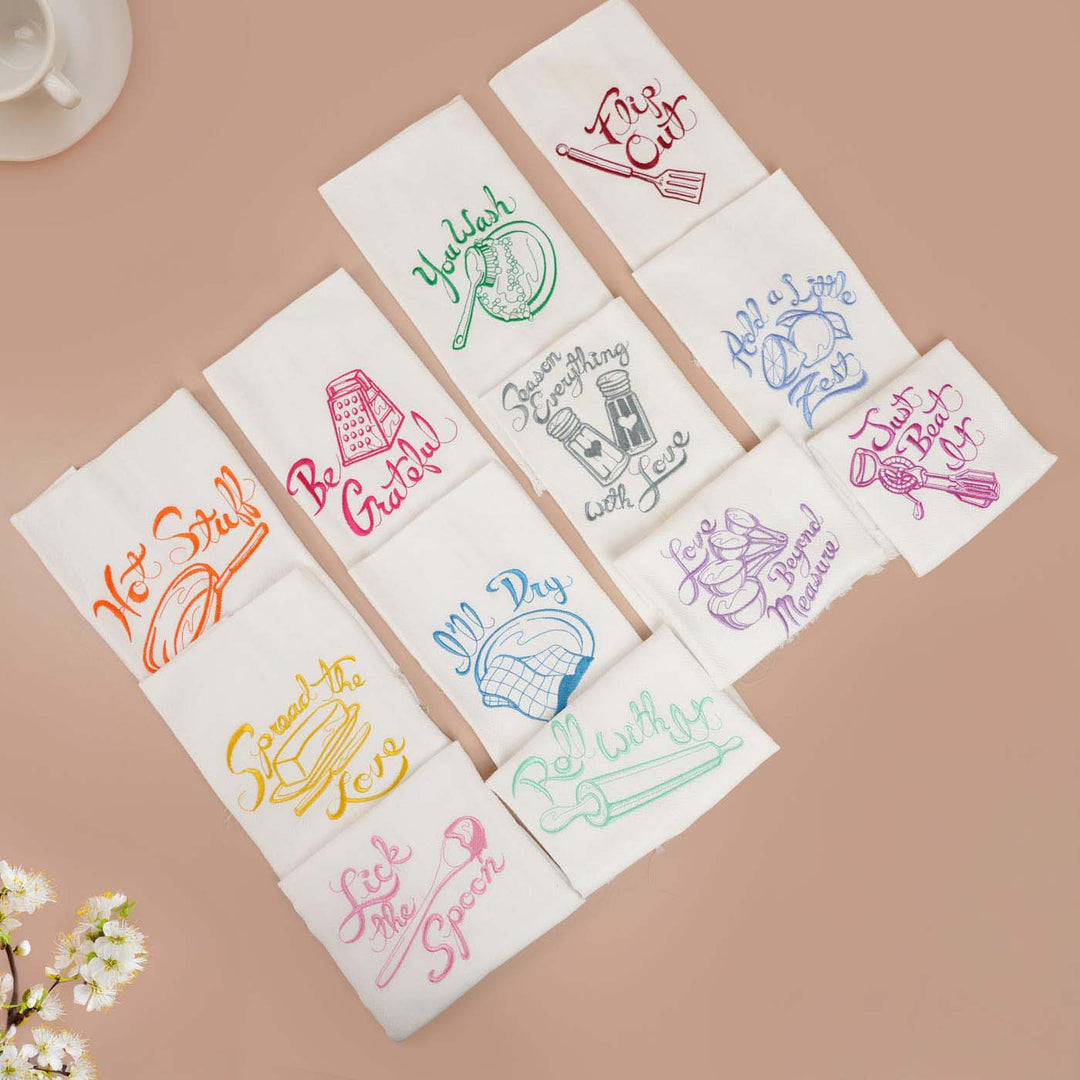 Personalized Embroidered Kitchen Theme Cotton Napkins | Set Of 12
