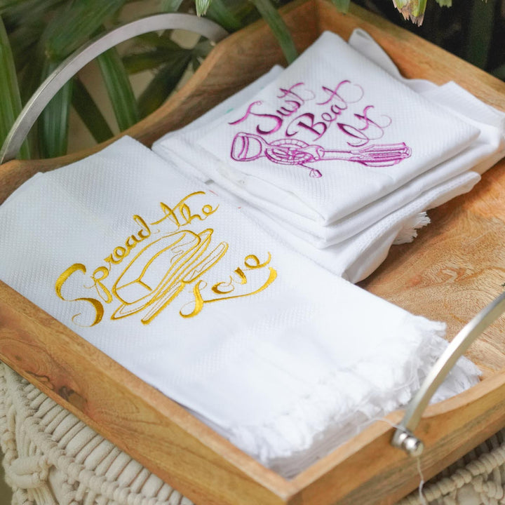 Personalized Embroidered Kitchen Theme Cotton Napkins | Set Of 12