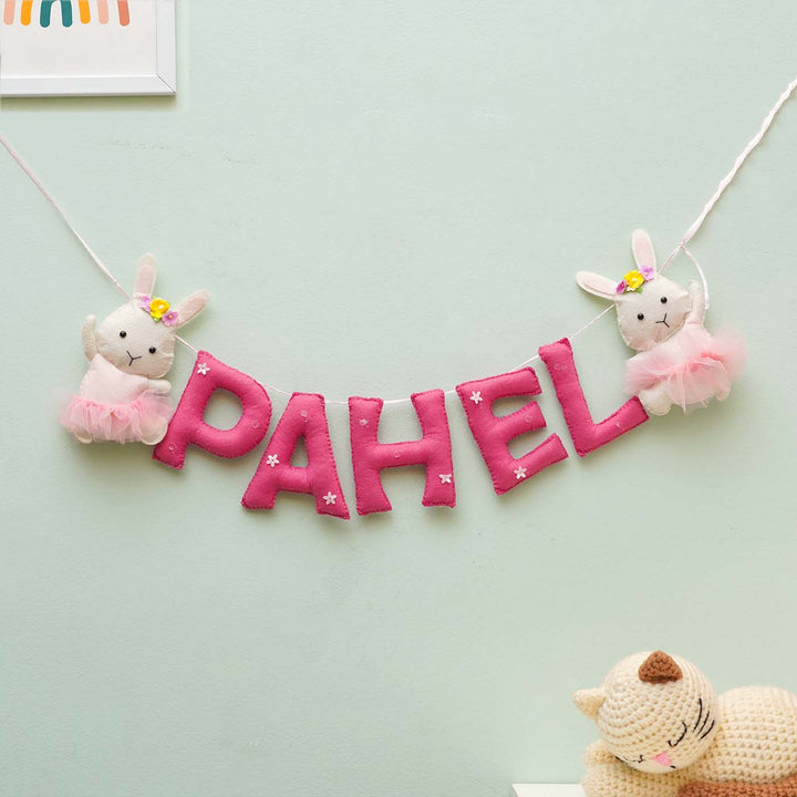 Personalized Handmade Bunny Theme Felt Bunting - Name Personalization Example Hanging Display