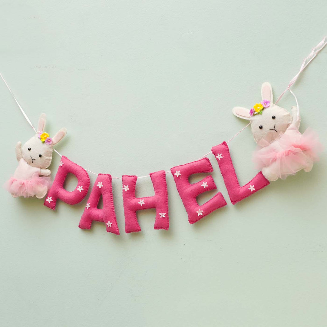 Personalized Handmade Bunny Theme Felt Bunting - Name Personalization Example Hanging