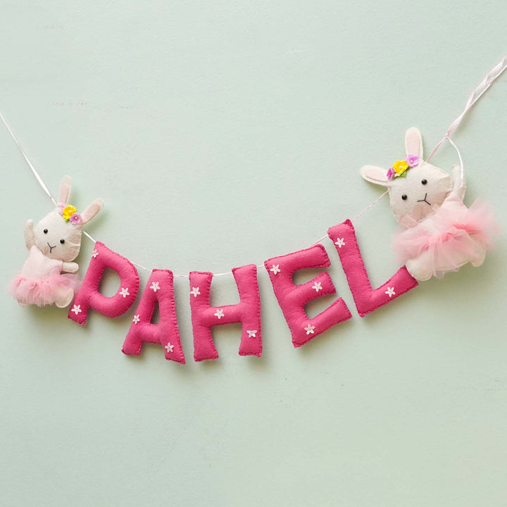 Personalized Handmade Bunny Theme Felt Bunting - Name Personalization Example Hanging