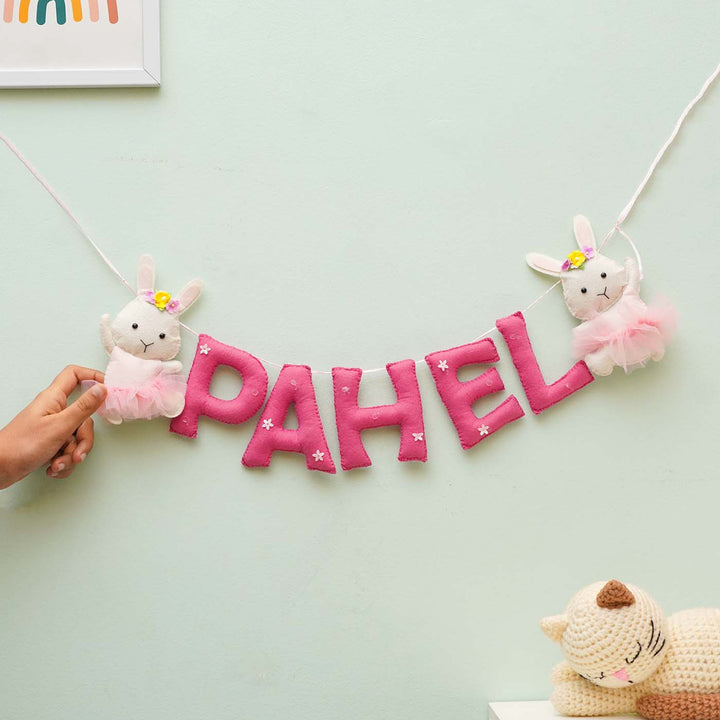 Personalized Handmade Bunny Theme Felt Bunting - Name Personalization Display Hanging
