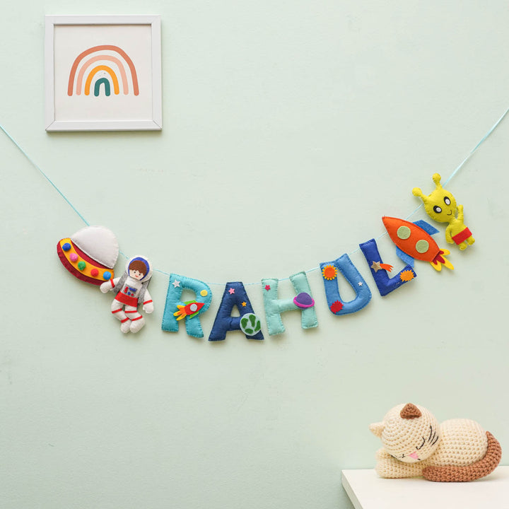 Personalized Handmade Space Theme Felt Bunting - Name Garland Hanging on Wall