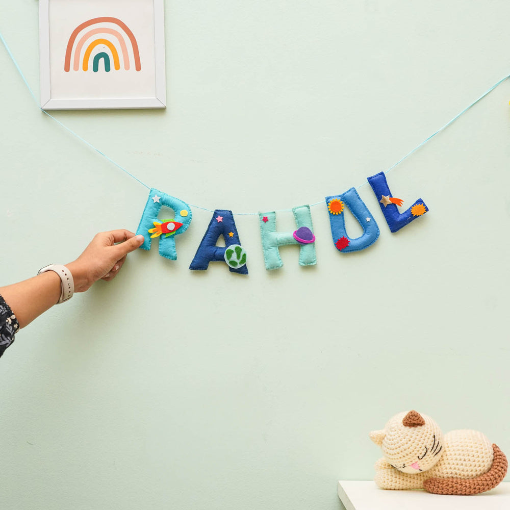 Personalized Handmade Space Planets Theme Felt Bunting - Name Personalization Example Hanging