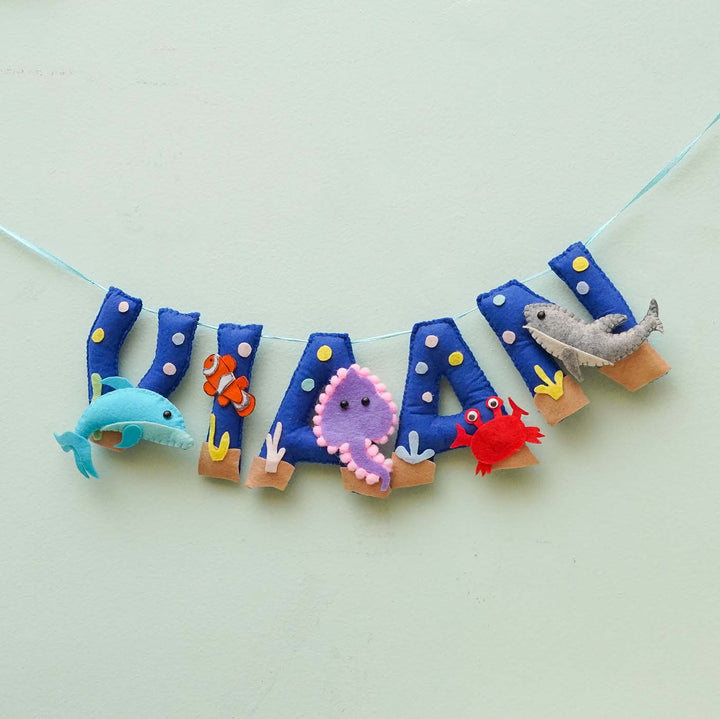 Personalized Handmade Underwater Theme Felt Bunting - Hanging Name Banner Front View