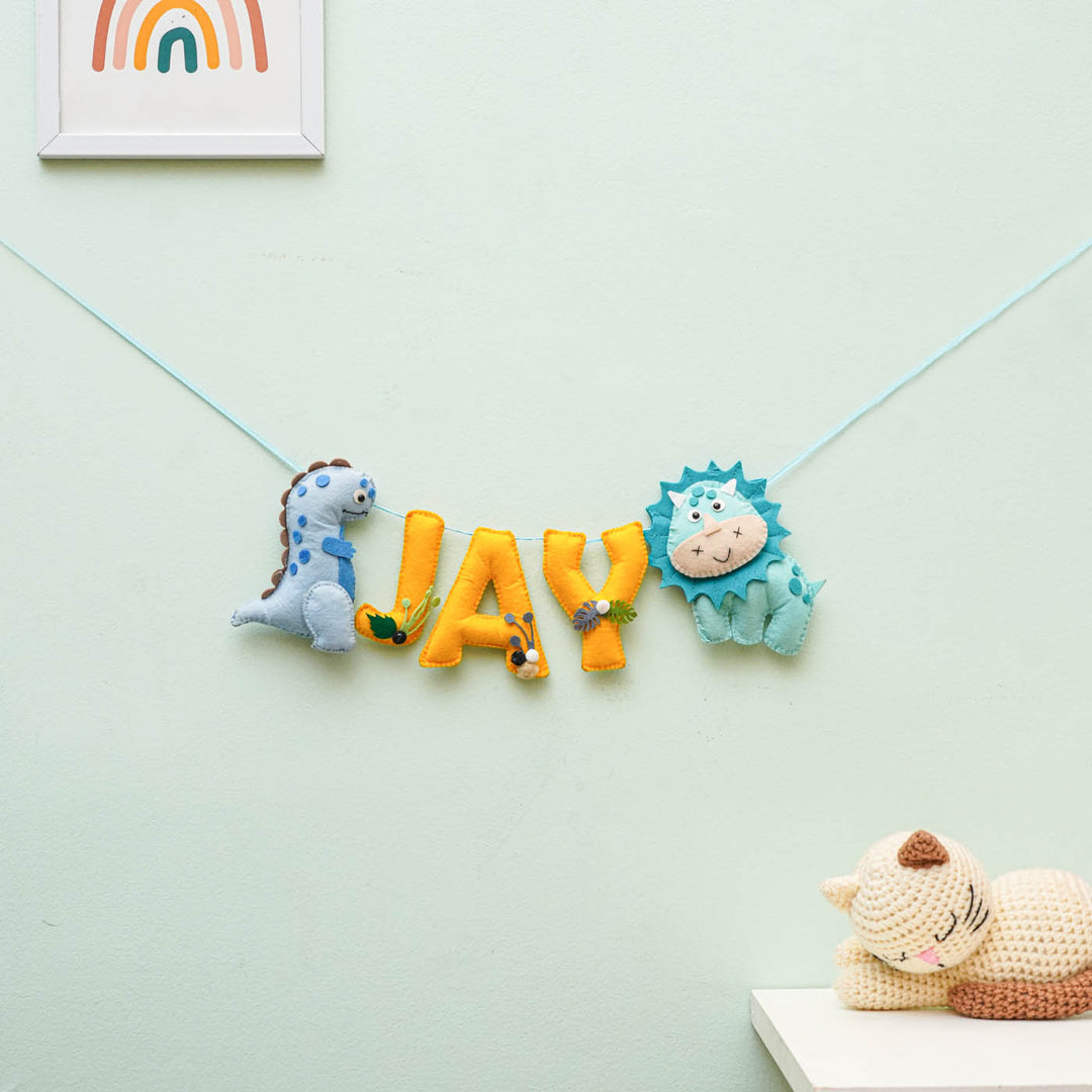 Personalized Handmade Dinosaurs Theme Felt Bunting - Hanging Name Banner Front View