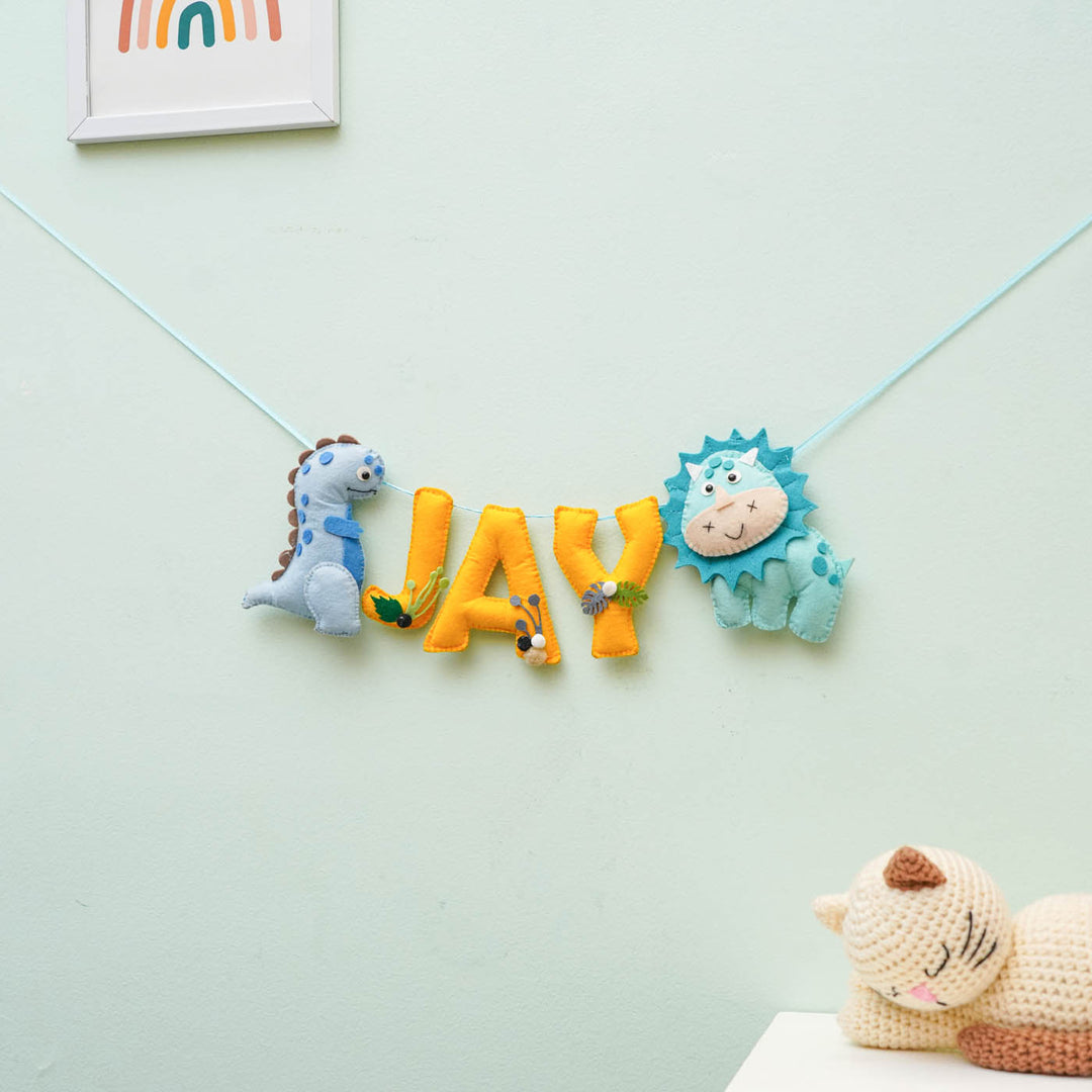Personalized Handmade Dinosaurs Theme Felt Bunting - Hanging Name Garland Front View