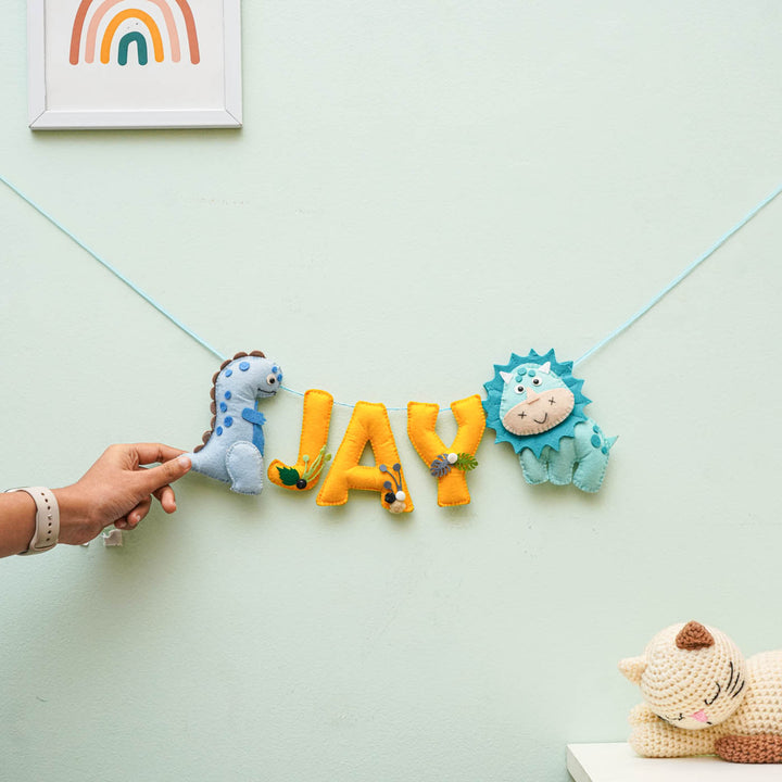 Personalized Handmade Dinosaurs Theme Felt Bunting - Hanging Letter Garland Close-up