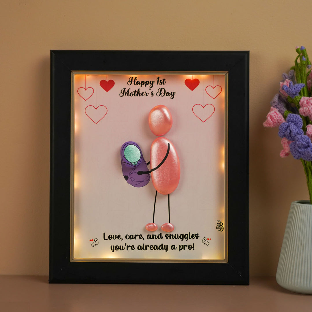 Personalized Pebble Art Baby Bloom Wooden Name Plate With Lights