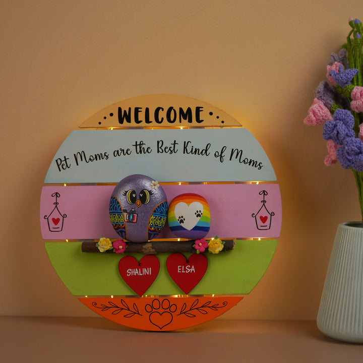 Personalized Hand-Painted Pebble Art Love For Pet Mom Wooden Decorative Plaque