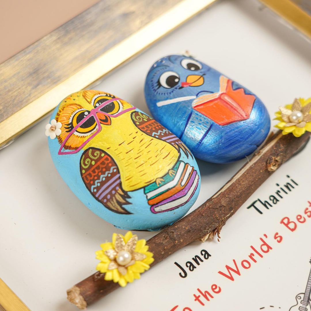 Personalized Hand-Painted Pebble Art Best Mom Owl Theme Wooden Decorative Plaque