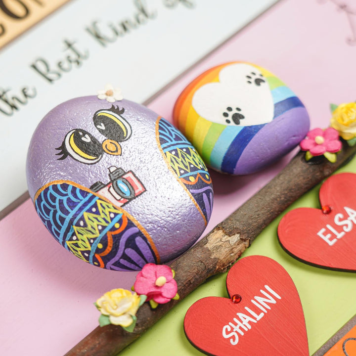 Personalized Hand-Painted Pebble Art Love For Pet Mom Wooden Decorative Plaque