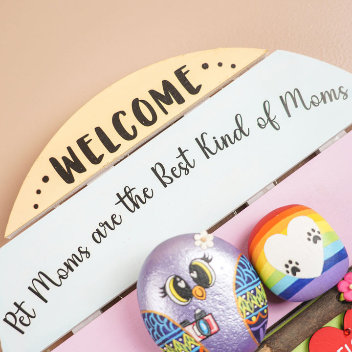 Personalized Hand-Painted Pebble Art Love For Pet Mom Wooden Decorative Plaque