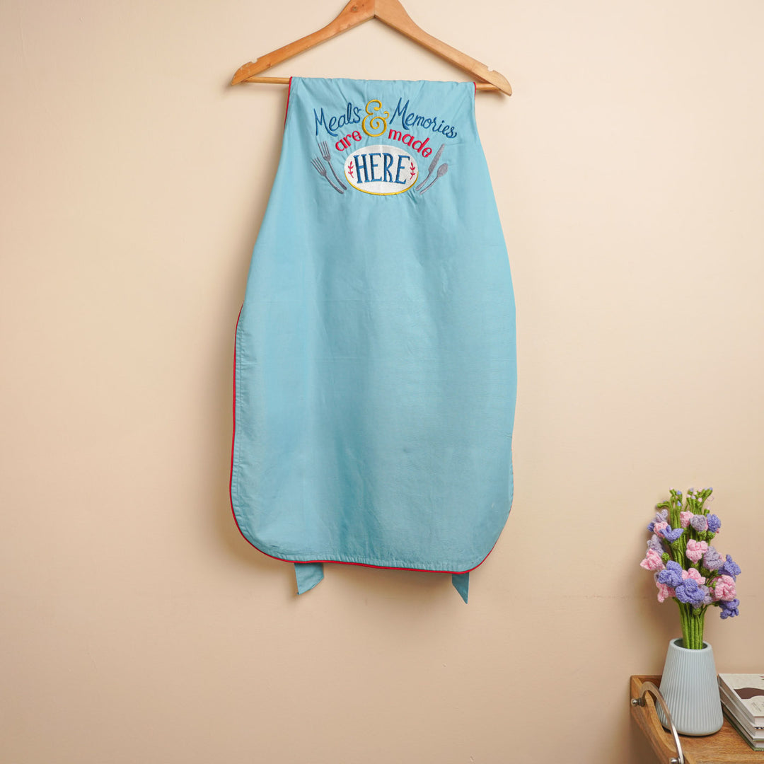Personalized Embroidered Blue "Meals & Memories Are Made Here" Apron