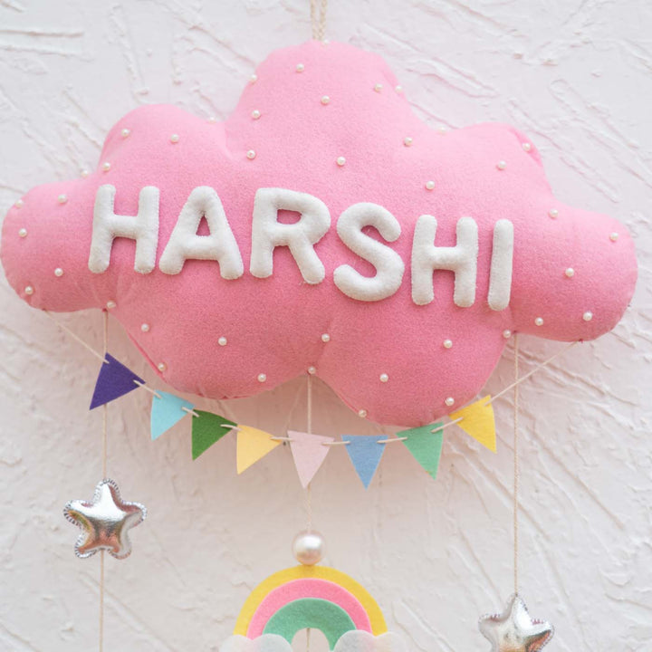 Handcrafted Personalized Cloud Theme Name Plate For Kids 1 - Name Personalization Example Front View