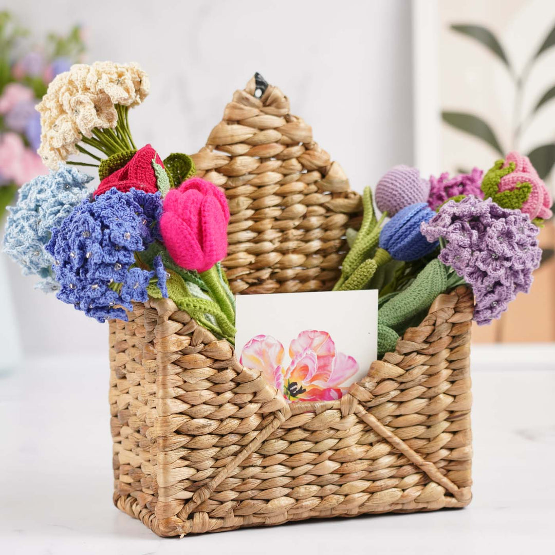 Handmade Crochet Envelope Water Hyacinth Basket