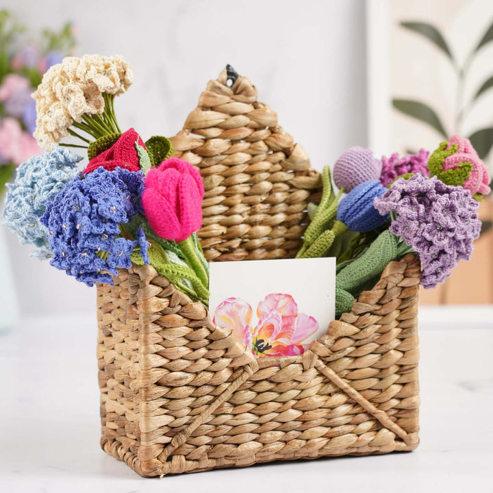 Handmade Crochet Envelope Water Hyacinth Basket