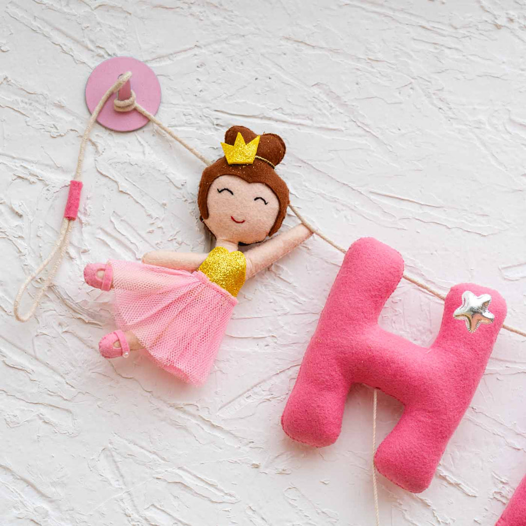 Handcrafted Personalized Themed Bunting For Kids Unicorn - Close-up of hanging plush decorations