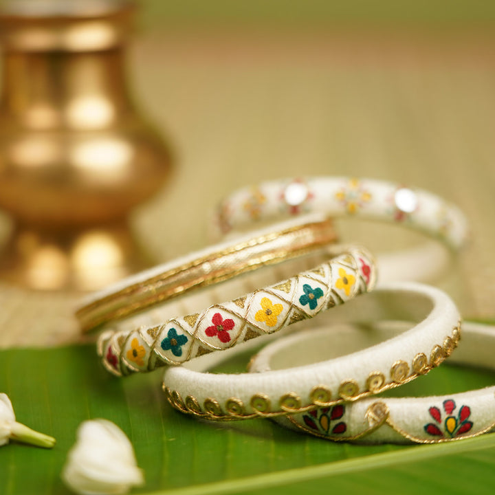 White Handcrafted Elegant Gotta Patti Bangles | Set of 9