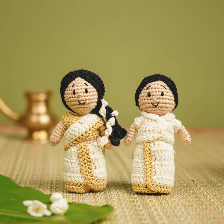 Handmade Crochet Kerala Couple Cotton Dolls | Set Of 2