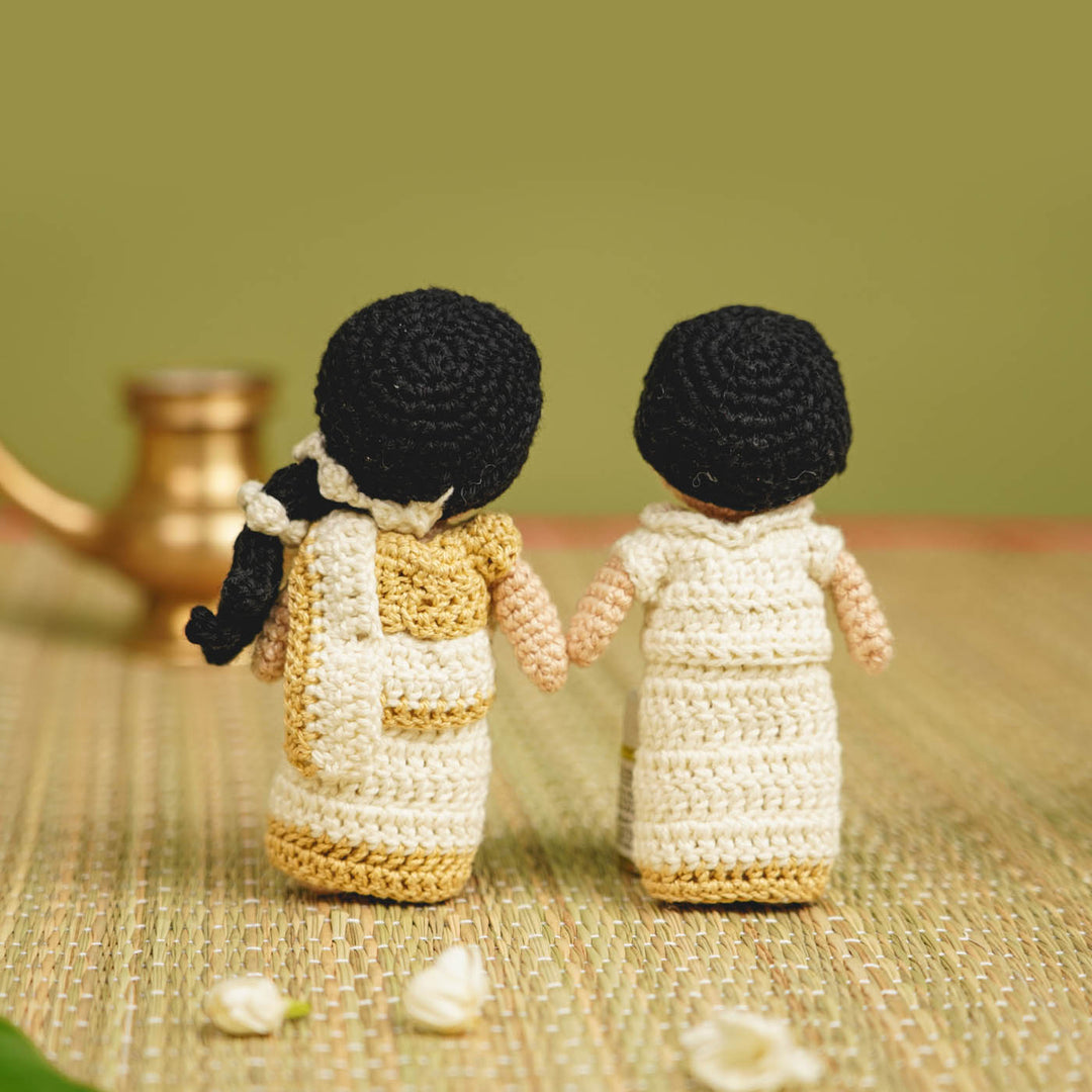 Handmade Crochet Kerala Couple Cotton Dolls | Set Of 2
